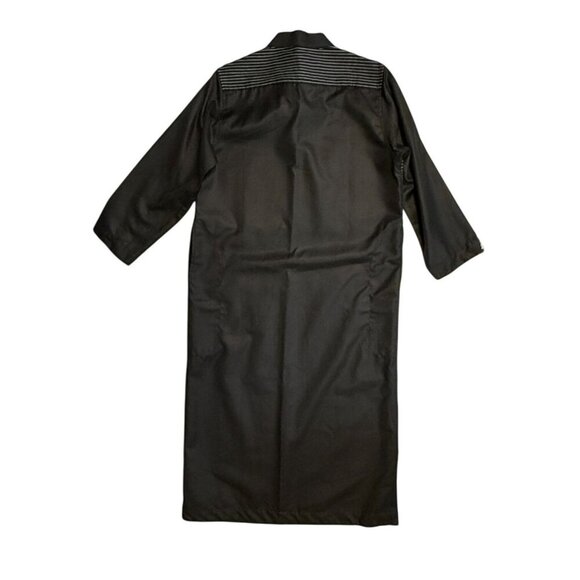 Kamani Mens or Youth Black Islamic Thobe Robe White Thread Embellishment Size 48 - Picture 2 of 13